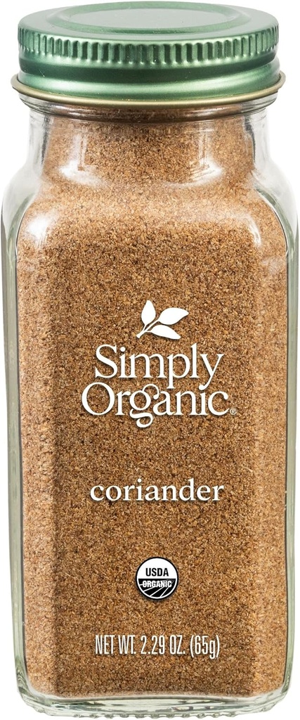Simply Organic Ground Coriander Seed, 2.29-Ounce, Rich, Warm Earthy Yet Fruity Flavor, Bright Aroma, Slight Citrus Undertones (One Size)