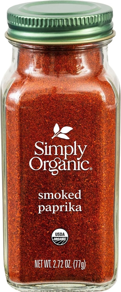 Simply Organic Smoked Paprika, 2.72 Ounce, Oak Wood Smoked & Ground Spanish Paprika, Deep Smokey Flavor, Kosher (One Size)
