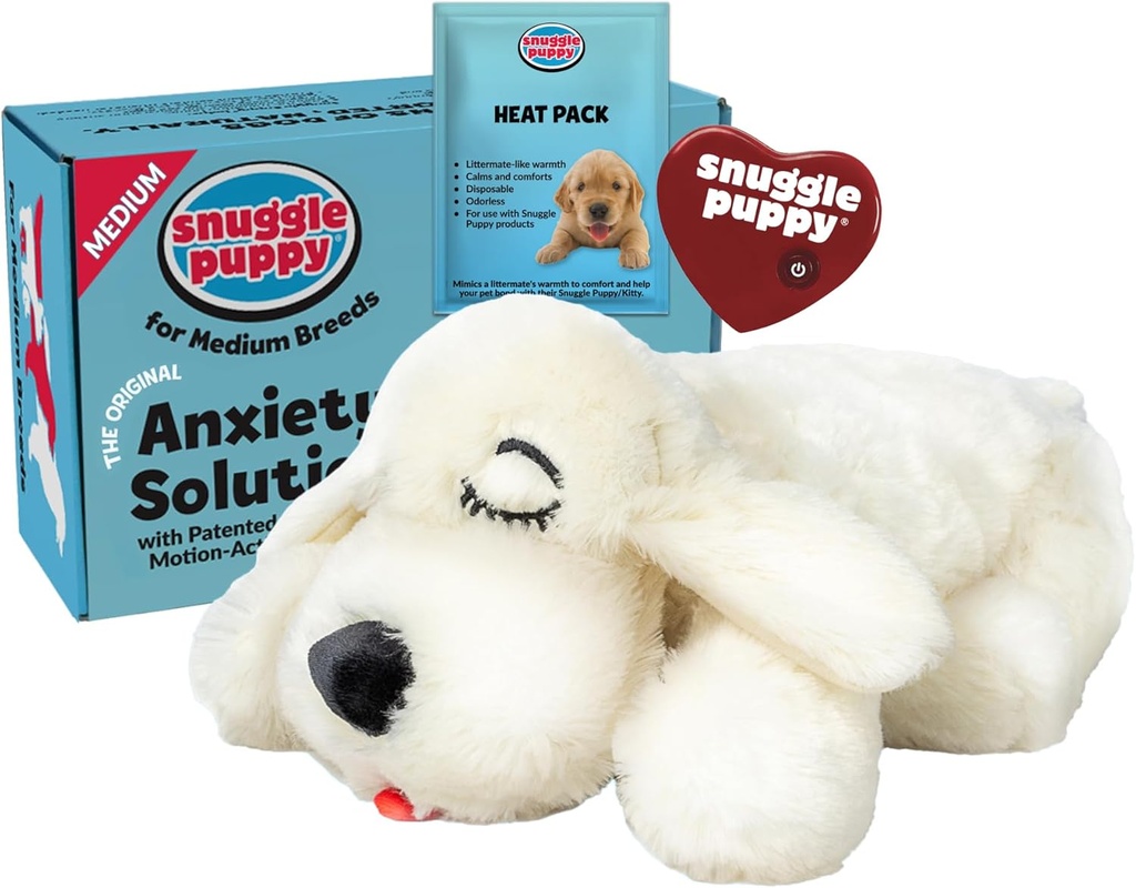 Snuggle Puppy Heartbeat Dog Toy for Puppies, Real-Feel Heartbeat, Calming Sleep Aid and Crate Training Comfort Toy with Heat Pack, Cream Plush Design (One Size)