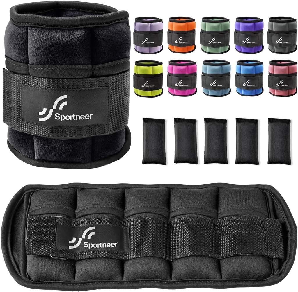 Sportneer Adjustable Ankle Weights Set - 1 Pair (2-10 lbs) Removable Sandbags for Women & Men, Comfortable Neoprene Leg Weights for Walking, Running, Pilates, Yoga, Home Workout & Physical Therapy (One Size)