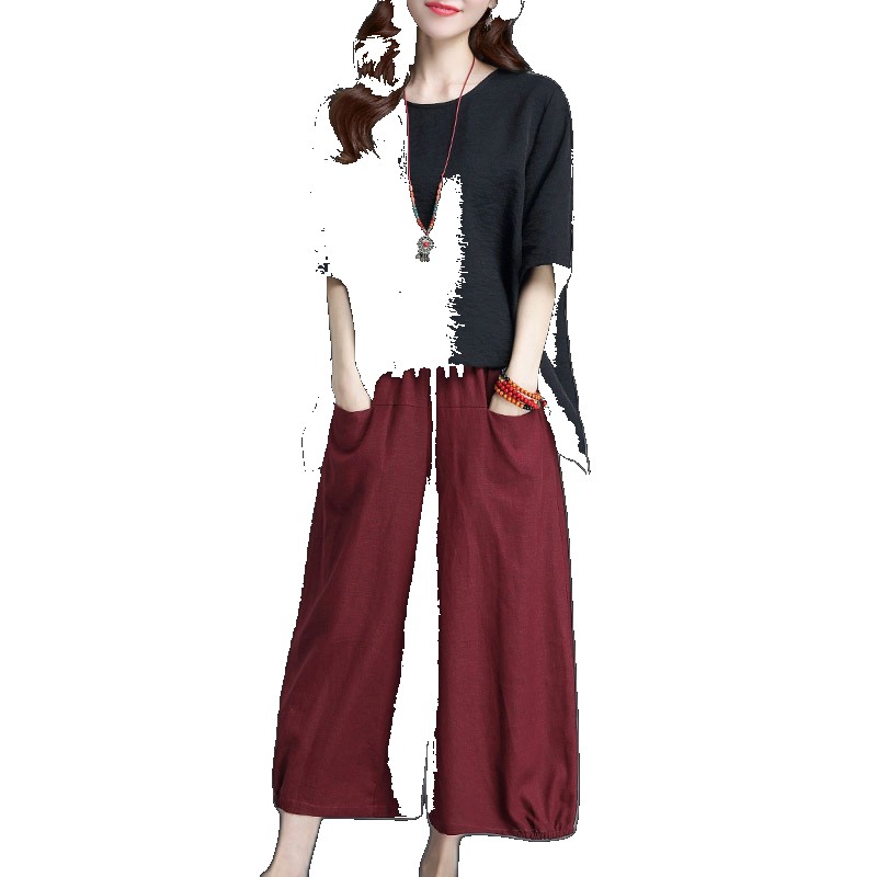 Summer suit women's fashion two-piece 2023 new linen cotton dress T-shirt wide-leg pants pants