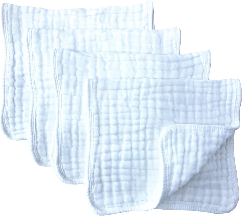Synrroe Burp Cloths Large, Muslin Burp Cloths for Baby, Extra Absorbent and Soft, 6 Layers 20 by 10 Inches 100% Cotton (White Large 4 Pack) (One Size)