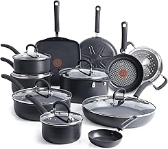 T-Fal Ultimate Hard Anodized Nonstick Cookware Set 17 Piece, Nonstick Pots and Pans Set with Fry Pan, Saucepans, Saute-Pan, Griddle, Dishwasher Safe, Black (One Size)