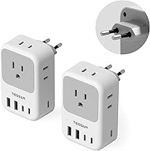 TESSAN European Travel Plug Adapter 2-Pack, US to EU Outlet Adaptor with 4 AC Outlets & 5 USB Ports (3 USB-C 28W), Type C Power Adapter for Italy France Germany Spain Greece Iceland (One Size)