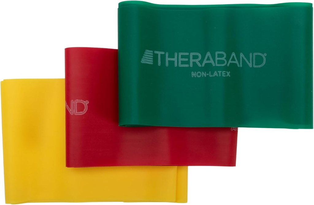 THERABAND Resistance Bands Set, Beginner Kit, Yellow, Red, Green, Non-Latex Elastic Bands for Exercise & Physical Therapy, Strength Training Bands for Upper & Lower Body Fitness (One Size)