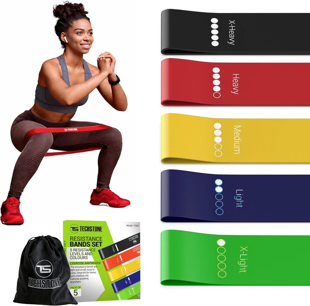 TechStone Resistance Bands Set – 5 Levels Loop Exercise Bands for Men & Women, Elastic Workout Bands for Home Gym, Training, Yoga & Fitness, Carry Bag Included (One Size)
