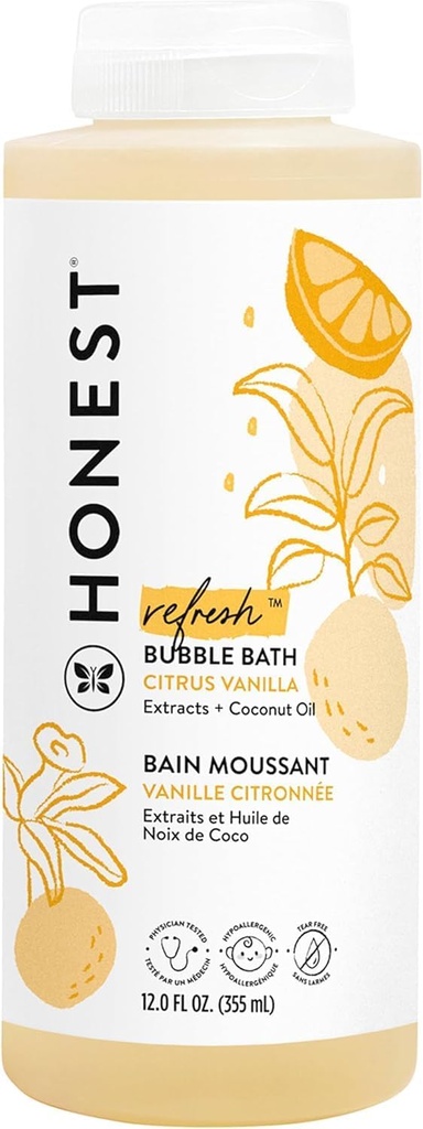 The Honest Company Foaming Bubble Bath, Naturally Derived, Tear-free, Hypoallergenic, Citrus Vanilla Refresh, 12 fl oz (One Size)