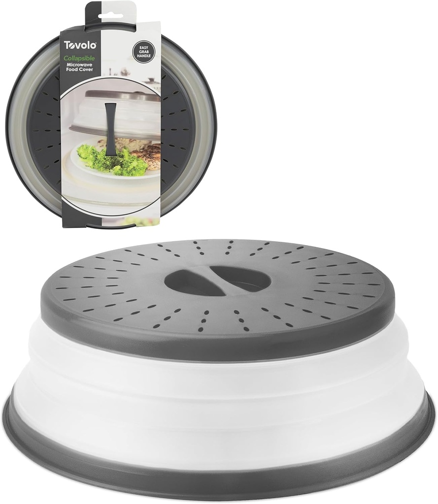 Tovolo Microwave Splatter Cover for Food, Medium (Charcoal) - Collapsible & Vented Silicone Splatter Guard Lid - Microwave Plate & Dish Cover with Handle - BPA-Free Kitchen Gadget for Meal Prep (One Size)