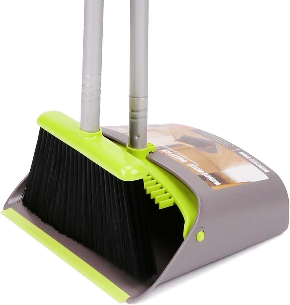 TreeLen Broom and Dustpan Set, TreeLen Broom with Dust Pan with Long Handle Combo Set for Office and Home Standing Upright Sweep Use with Lobby (One Size)