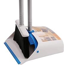 TreeLen Long Handle Broom and Dustpan Set,Upright Dust Pan Combo for Home, Kitchen, Room, Office, Lobby Floor Use Without Bending (One Size)