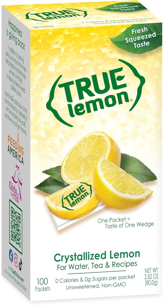 True Lemon 100ct (Pack of 1) - Water Enhancer - Bulk Dispenser - 0 Calorie Drink Mix Packets For Water - Sugar Free Lemon Flavoring Powder Packets (One Size)