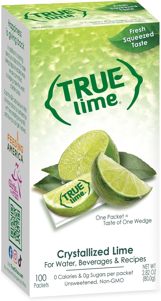 True Lime 100ct (Pack of 1) - Water Enhancer - Bulk Dispenser - 0 Calorie Drink Mix Packets for Water - Sugar Free Lime Flavoring Powder Packets (One Size)