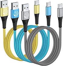 USB C Cable 10FT 3Pack Fast Charging Nylon Braided Long Type C Charger Cable for Samsung Galaxy S24 S23 S22 S21 S10 S9 S8 A02s A03s A11 A12 A13 A14 A21 A22 A32 A42 A53, Tablet, LG, Moto, TCL (One Size)