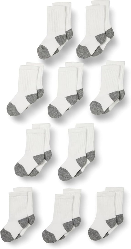 Unisex Kids and Toddlers' Cushioned Cotton Crew Socks, 10 Pairs