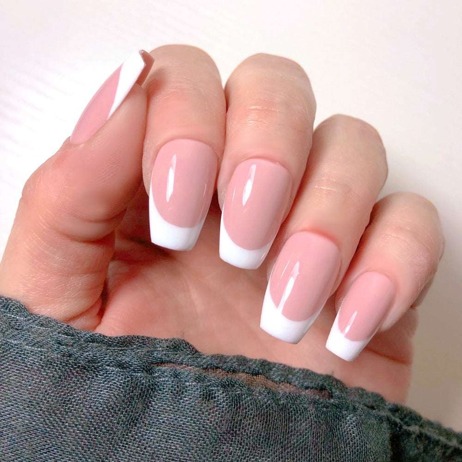 Venuza French Tip Coffin Press-On Nails
