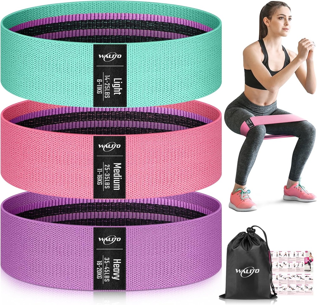 WALITO Resistance Bands for Working Out, Fabric Exercise Bands for Legs and Butt, Workout Bands for Women and Men, Booty Band for Yoga Starter Set, Pilates, Rehab, Fitness and Home Workout (One Size)