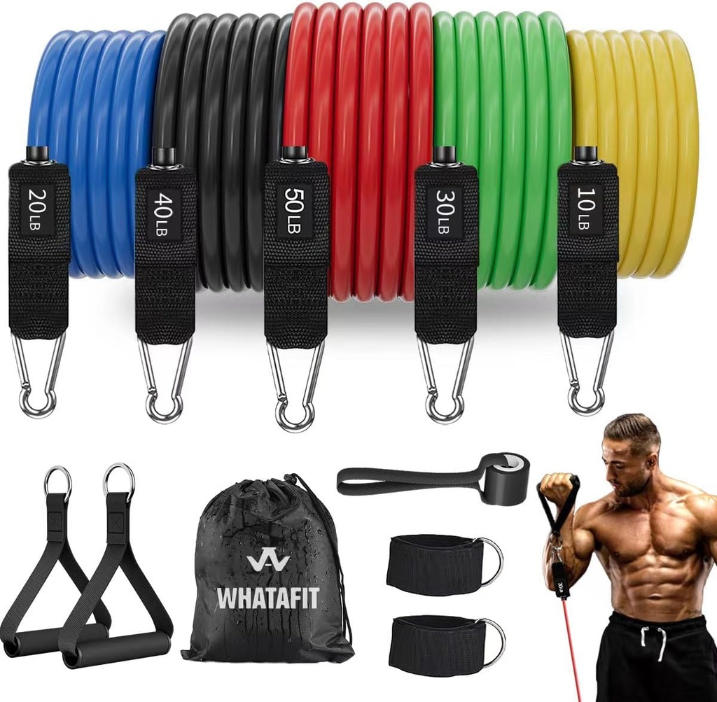 WHATAFIT Resistance Bands, Exercise Bands，Resistance Bands for Working Out, Work Out Bands with Handles for Men and Women Fitness, Strength Training Home Gym Equipment (One Size)