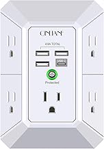 Wall Charger, Surge Protector, QINLIANF 5 Outlet Extender with 4 USB Charging Ports (4.8A Total) 3-Sided 1680J Power Strip Multi Plug Adapter Spaced for Home Travel Office (3U1C) (One Size)