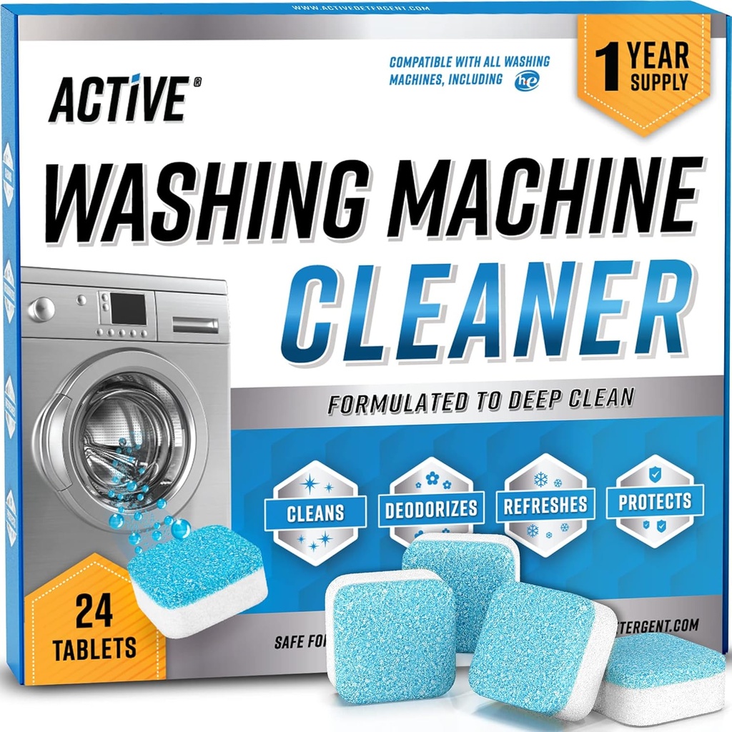 Washing Machine Cleaner Descaler 24 Pack - Deep Cleaning Tablets For HE Front Loader & Top Load Washer, Septic Safe Eco-Friendly Deodorizer, Clean Inside Drum and Laundry Tub Seal - 12 Month Supply (One Size)