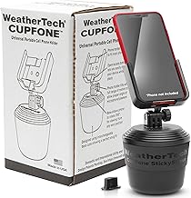 WeatherTech CupFone, Universal Cup Holder Phone Mount for Cars – Adjustable & Secure Fit with Open Access for Charging – Compatible with iPhone, Android - Black (One Size)