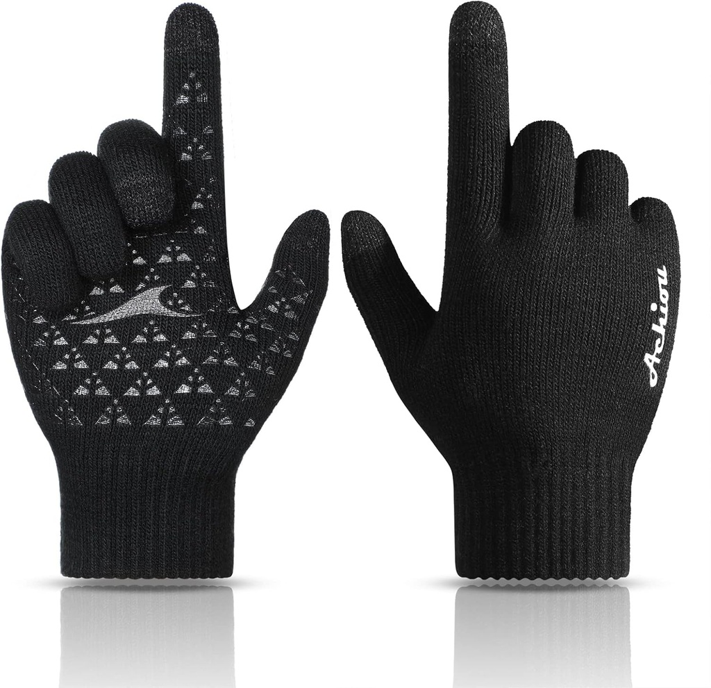 Winter Gloves, Glove for Men Women, Upgraded Touch Screen Texting Warm Running with Thermal Soft Knit Lining (One Size)