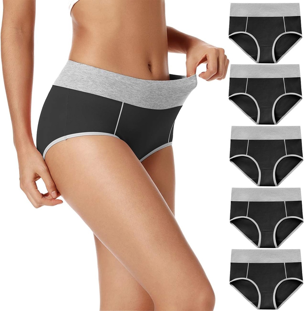 Womens Cotton Underwear High Waist Full Coverage Briefs Soft Breathable Postpartum Panties Stretch Underpants (One Size)
