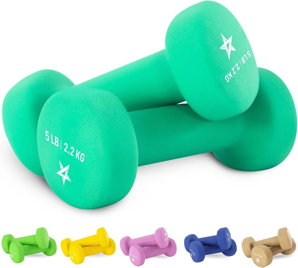 Yes4All Neoprene Coated Dumbbell Hand Weight Sets of 2 - Multiple Weight Options with 15 Colors, Anti-roll, Anti-Slip, Hexagon Shape (One Size)