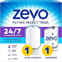 Zevo Flying Insect Trap & Cartridge - Plug in Fly Trap & Indoor Bug Catcher for Gnats, House & Fruit Flies - Mess-Free - Use in Any Room - Uses Blue & UV Light (1 Plug in Device & 1 Cartridge) (One Size)