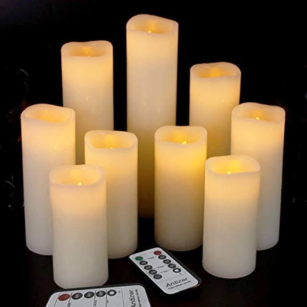 antizer Flameless Candles Led Candles Pack of 9 (H 4" 5" 6" 7" 8" 9" x D 2.2") Real Wax Battery Candles with Remote Timer for Home Fireplace Decor Wedding Festival Decor (Ivory 9 Pack) (One Size)