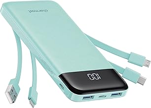charmast Portable Charger with Built in Cables, Power Bank with Cords Wires, Slim 10000mAh Travel Battery Pack 6 Outputs 3 Inputs 5A Fast Charging for Samsung Google Pixel LG Moto iPhone iPad