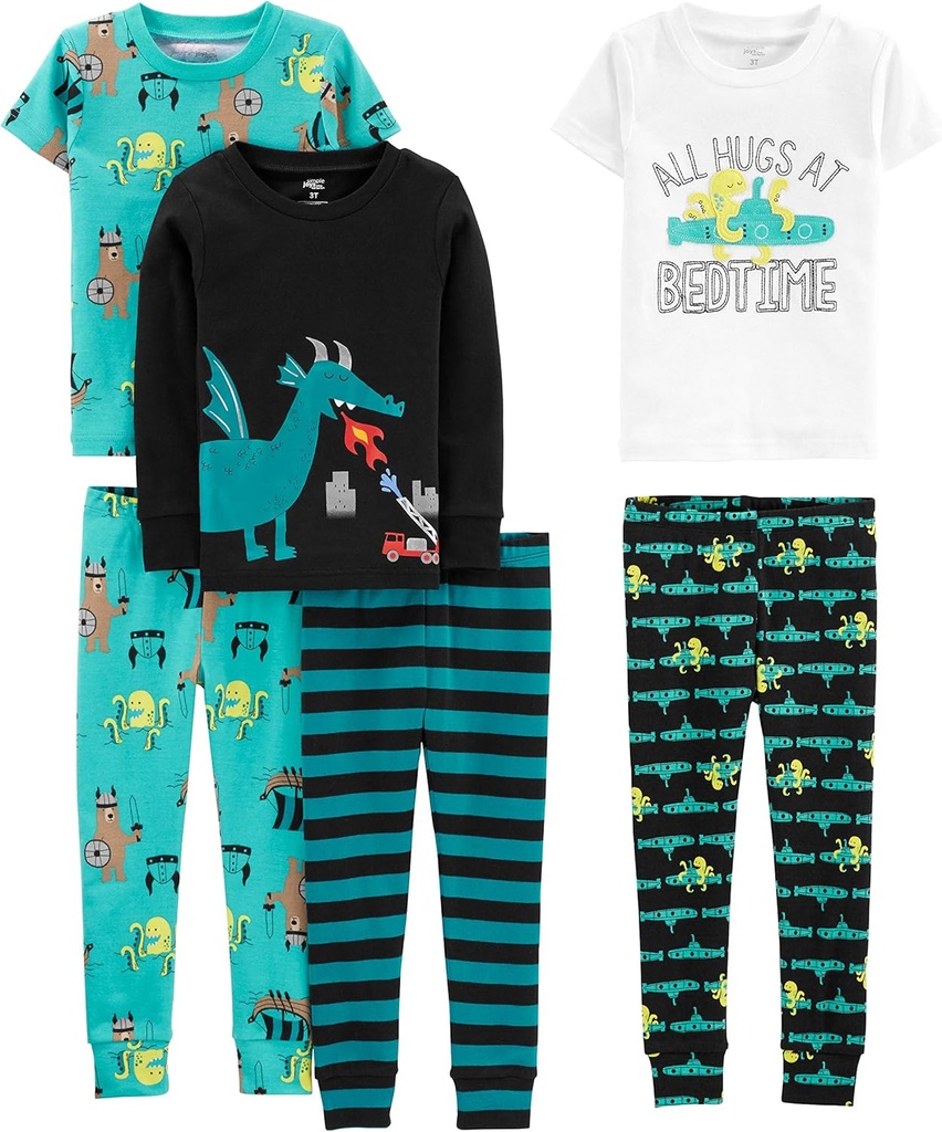 girls 6-piece Snug Fit Cotton Pajama Set (One Size)