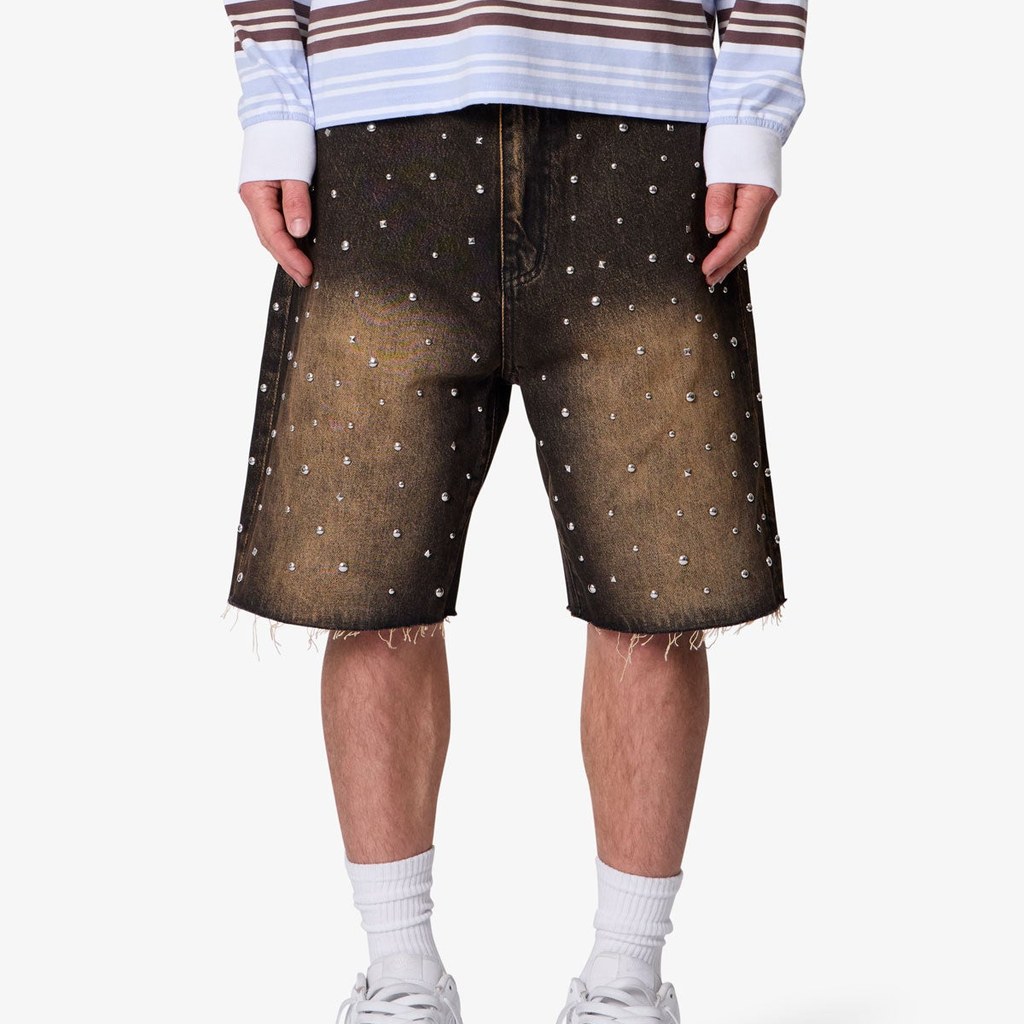 mnml Baggy Studded Denim Shorts - Black (One Size)