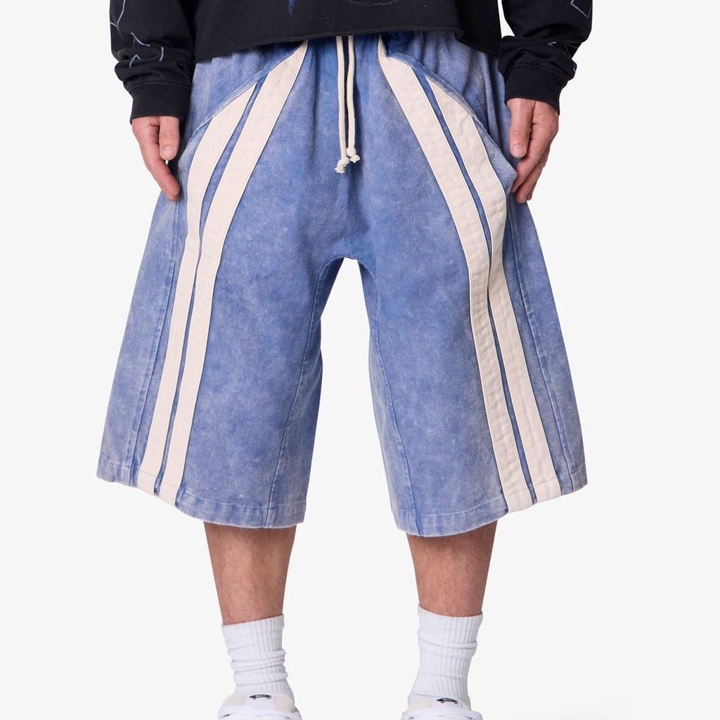 mnml Ultra Baggy Stripe Twill Shorts - Washed Blue (One Size)