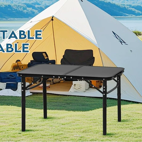 Sportneer Camping Table: Adjustable Height Small Folding Table 23.6" L x 15.7" W 2 Height with Mesh Layer - Compact & Portable Camping Essentials for Outdoor Camp Garden Picnic BBQ Dining Cooking