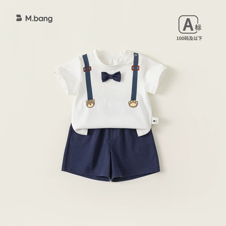 婴儿连体衣 baby boys gentleman outfits suits infant shirt shorts bow tie suspenders