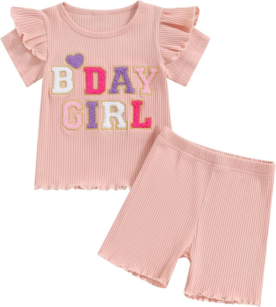 Baby Birthday Girl Outfit Birthday Girl Print Short Sleeve T-Shirt Elastic Shorts Summer Princess 2 Piece Clothes