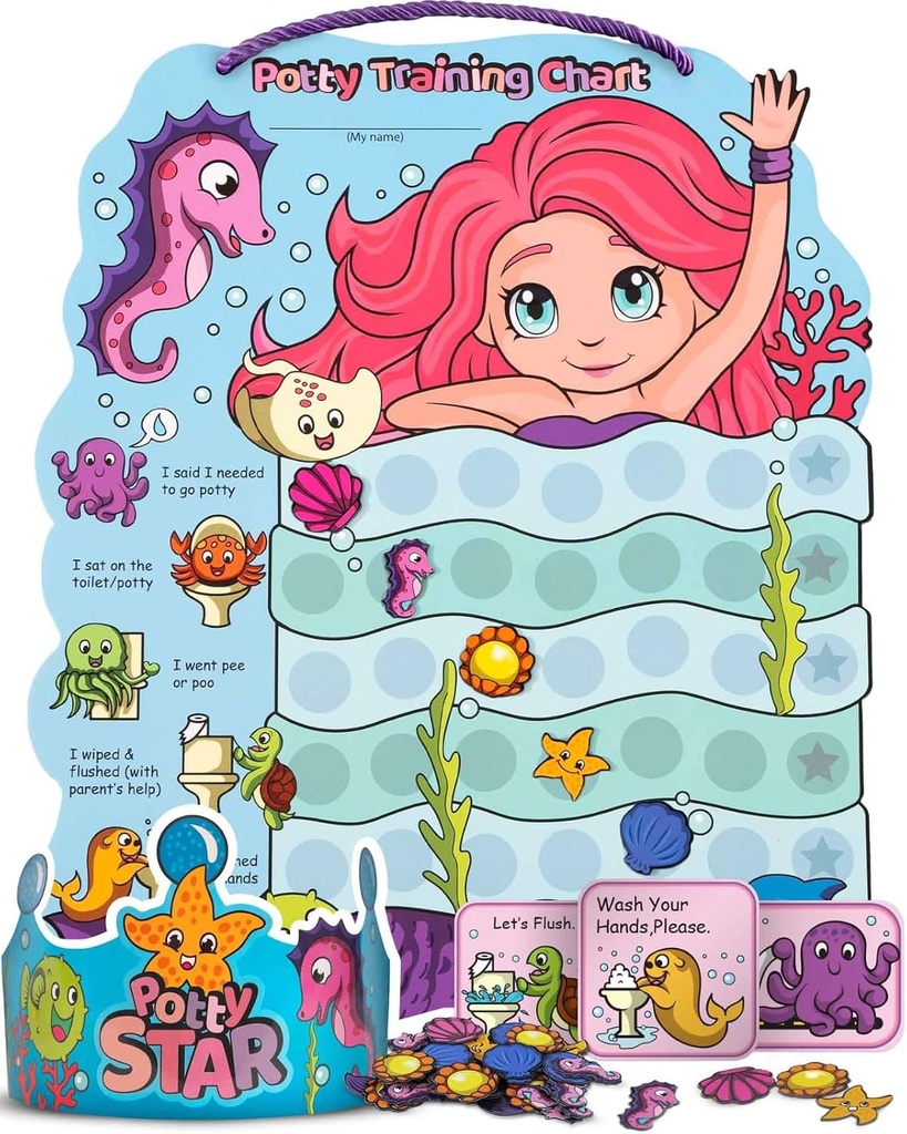 maternal and baby products putska potty training reward chart for girls with 35 reusable stickers potty chart for toddlers girls - reward chart for kids for toilet success - mermaid
